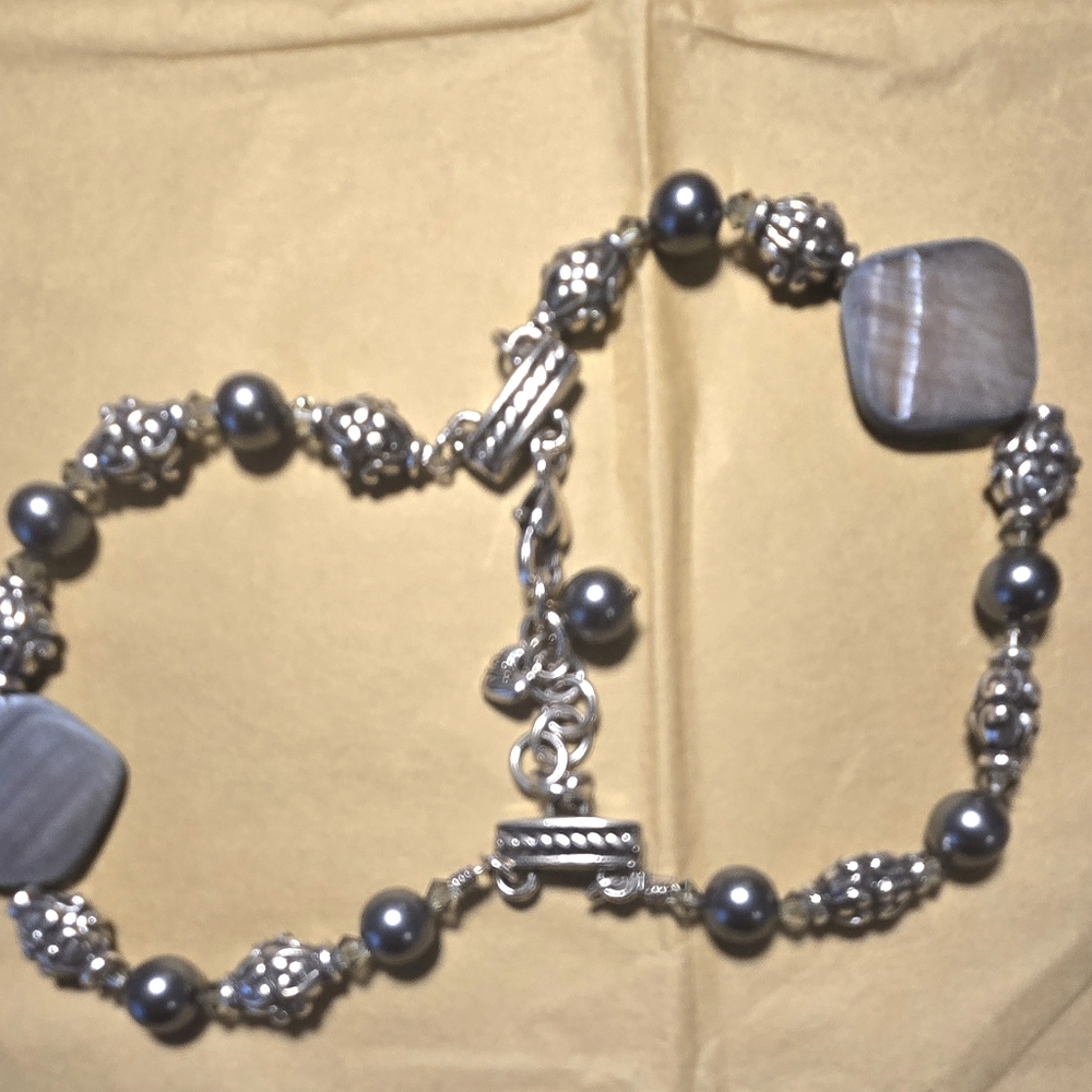 Brighton Vintage Utopia Silver Gray Stone Pearl Bracelet - Picture 5 of 10